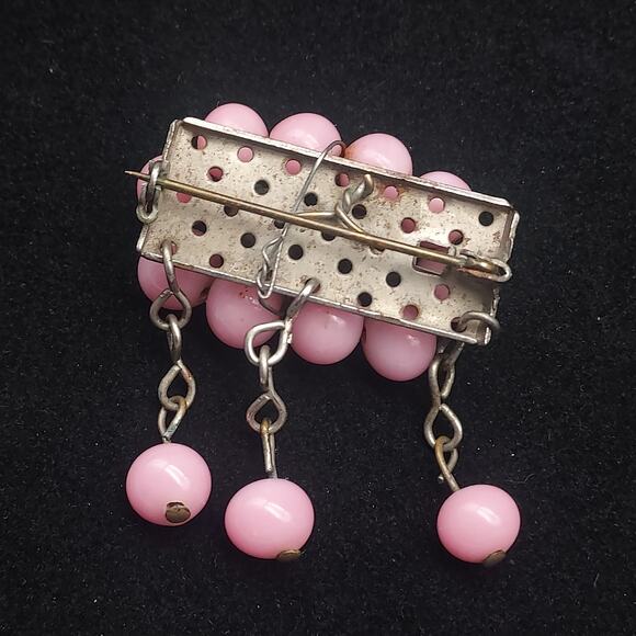 Miriam Haskell Brooch Early 1940s Unsigned Pink Beaded Wired - Picture 5 of 10